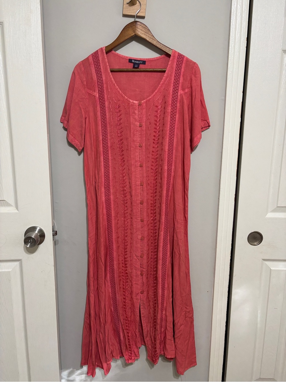 Roamans Coral Embroidered Midi Dress Boho 16 XL